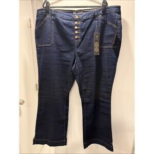 DG2 by Diane Gilman Dark Wash Button-Fly Pull On Jeans Flare Jeans